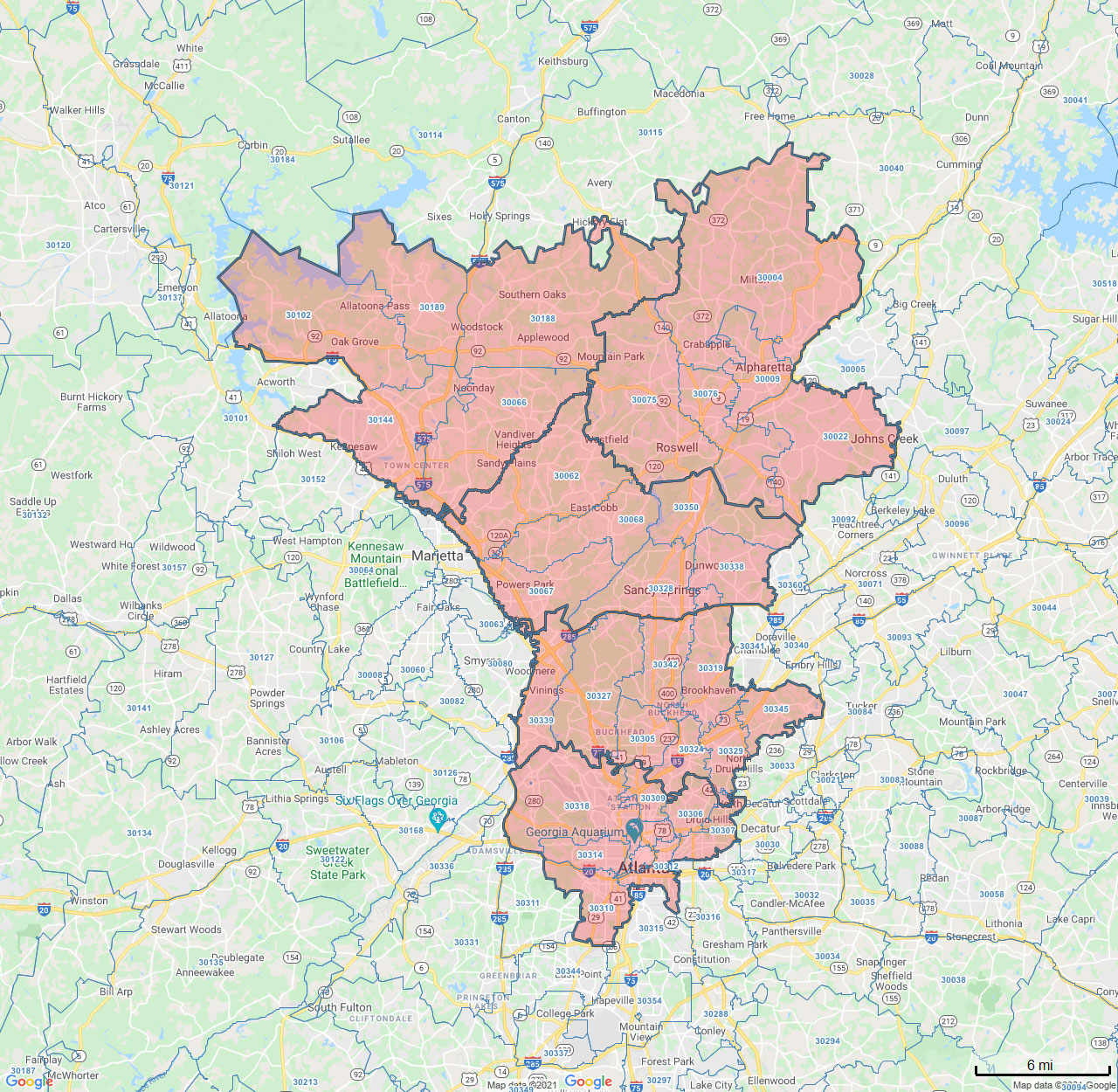 All Dry Services Area Coverage Map for Atlanta, GA