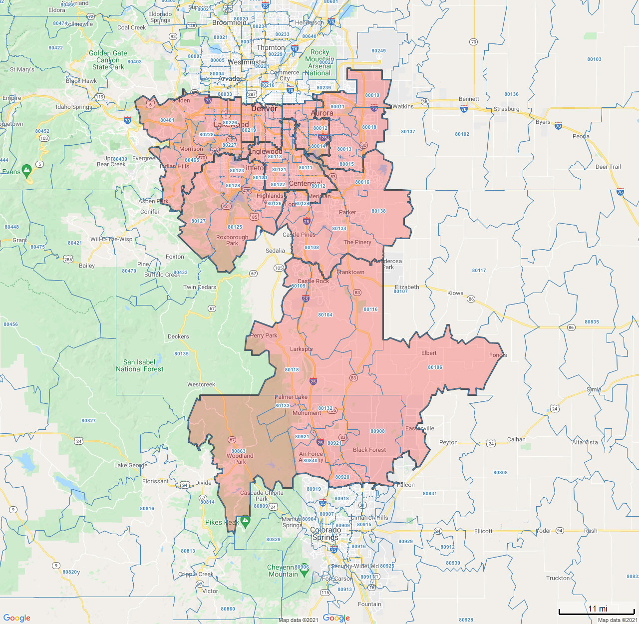 All Dry Services Area Coverage Map for Denver, CO