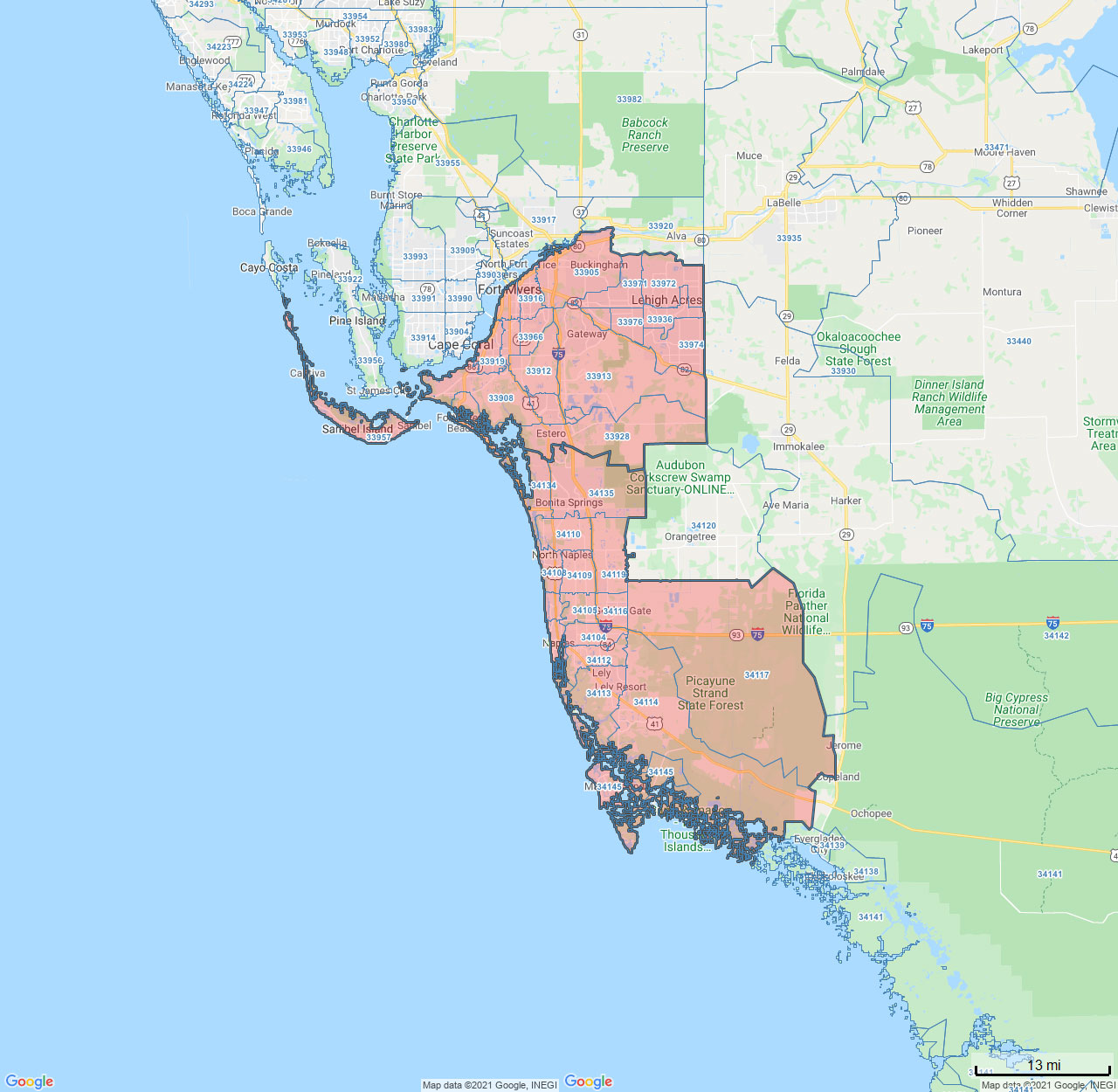 All Dry Services Area Coverage Map for Ft. Myers / Naples, FL