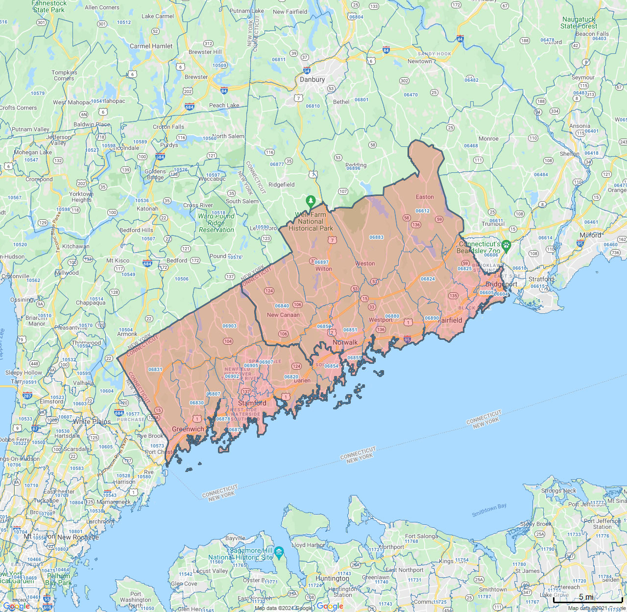 All Dry Services Area Coverage Map for Stamford, CT