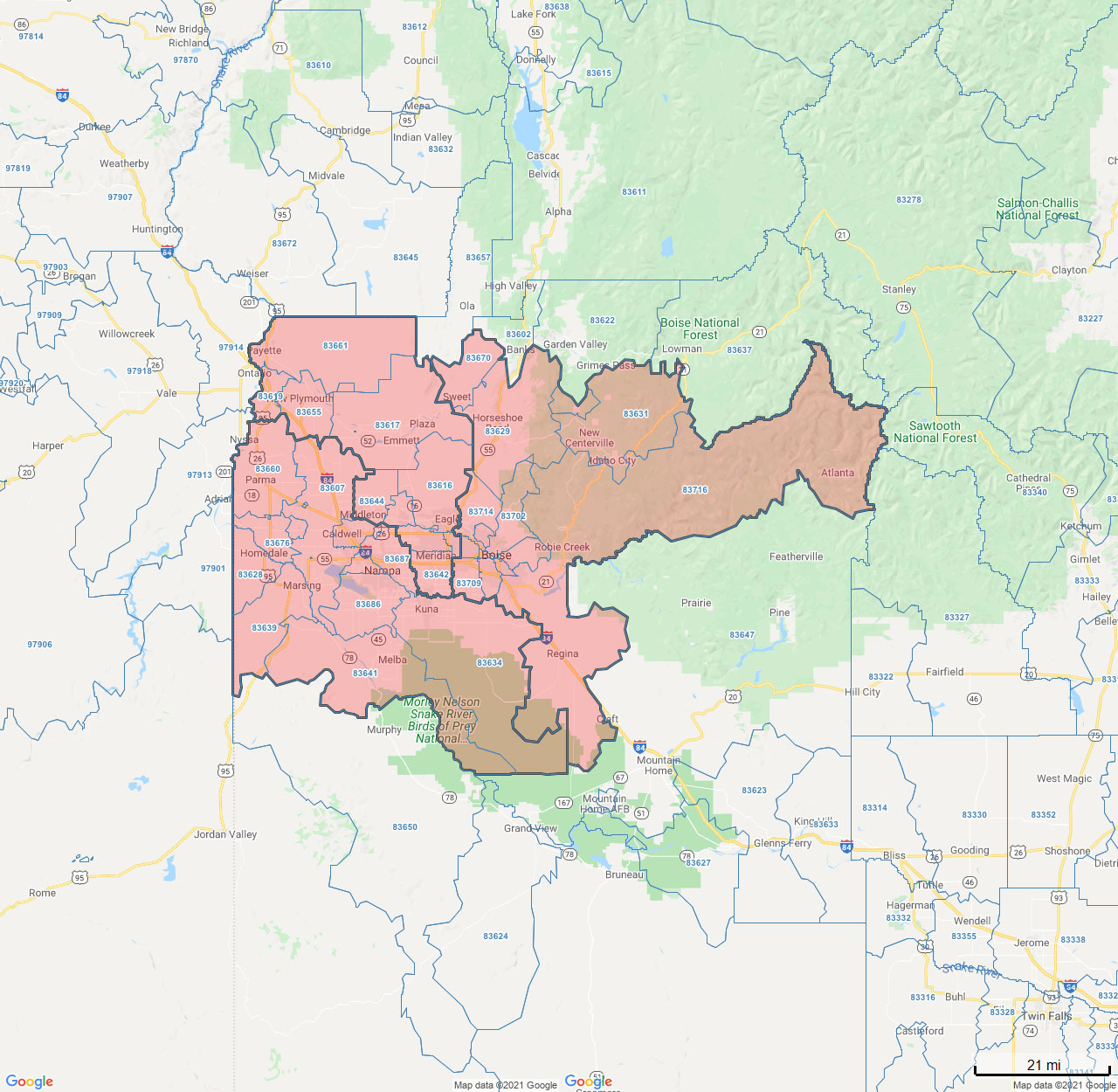 All Dry Services Area Coverage Map for Treasure Valley, ID