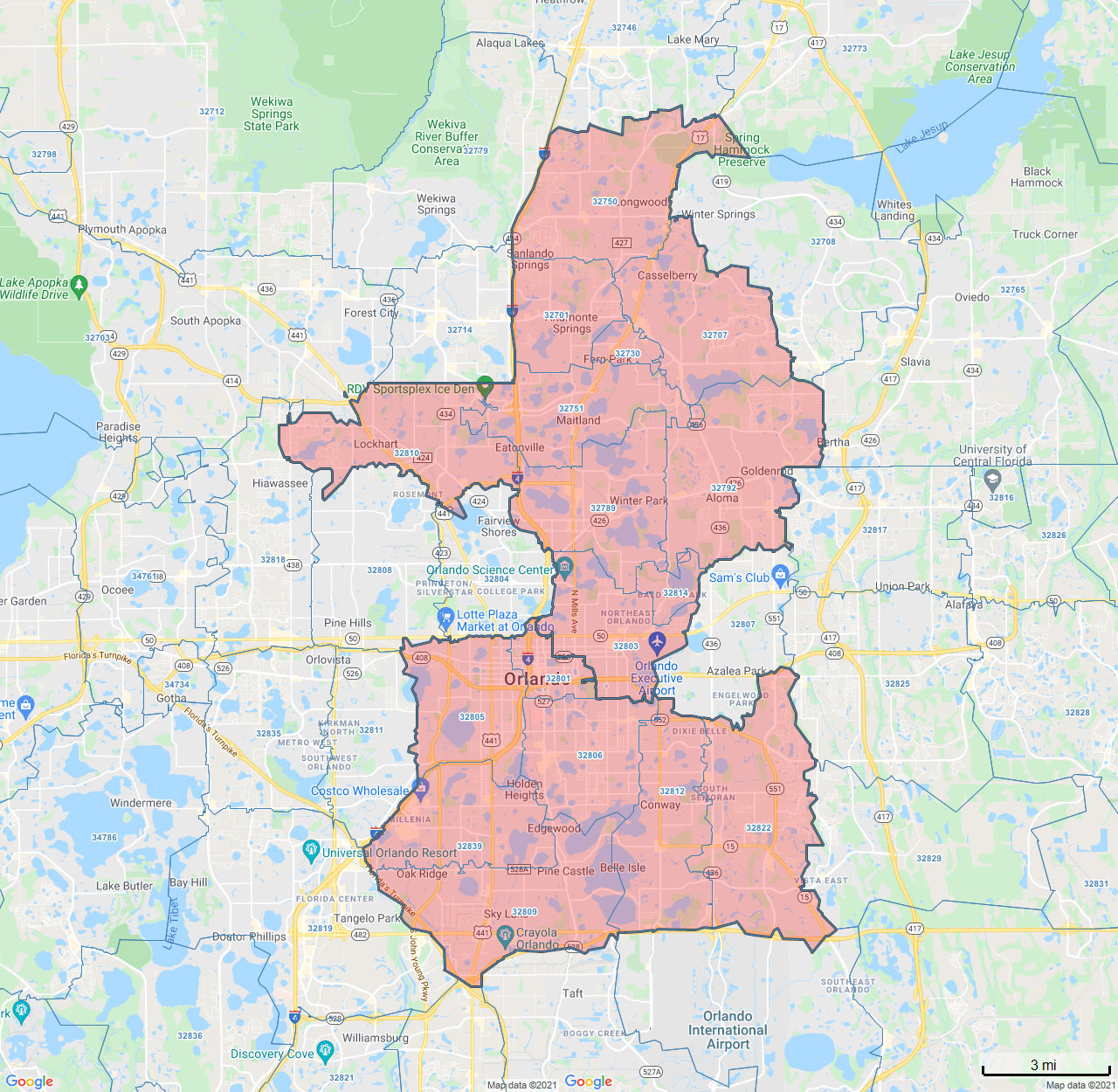All Dry Services Area Coverage Map for Central Florida, FL