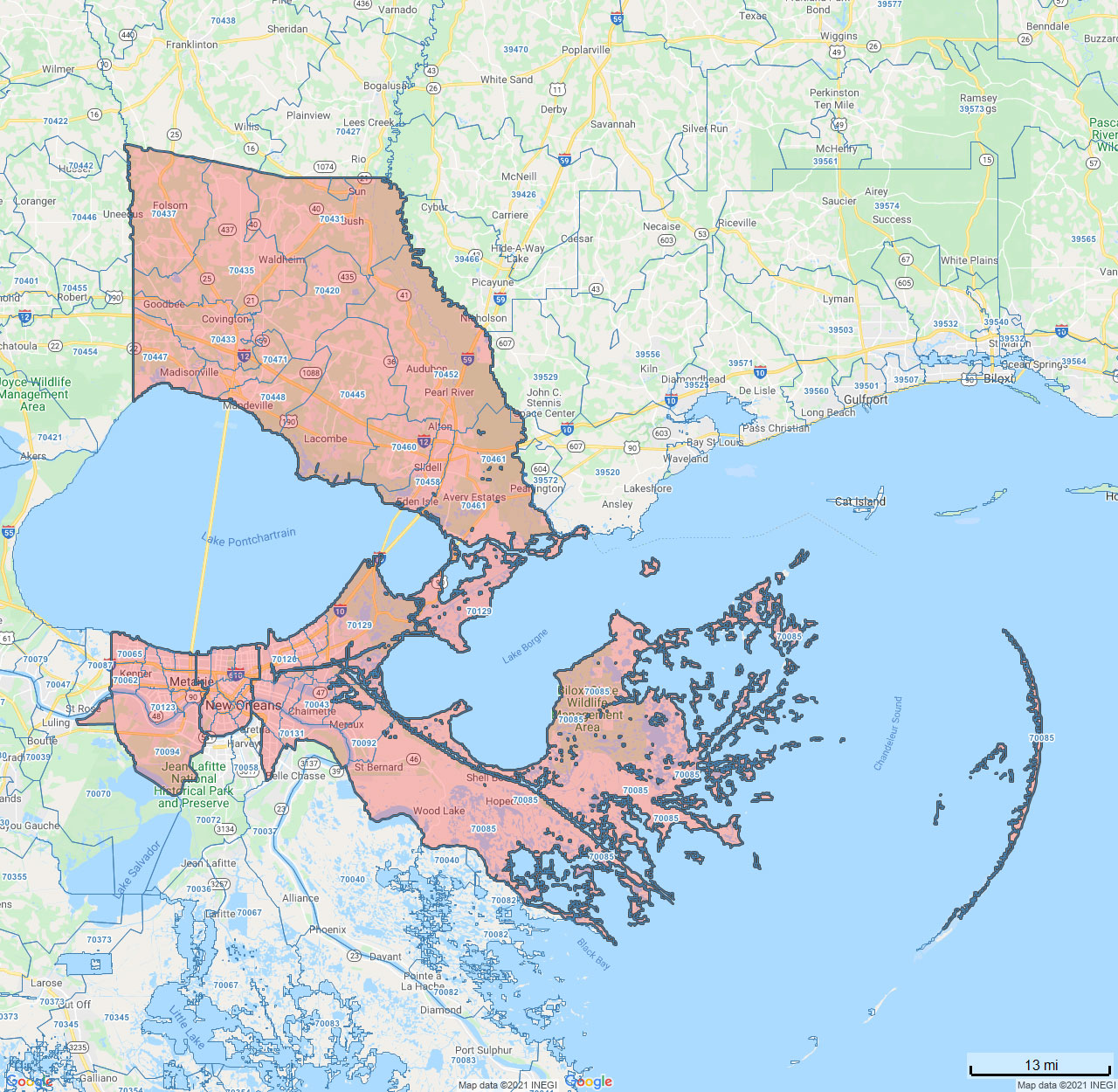 All Dry Services Area Coverage Map for New Orleans, LA