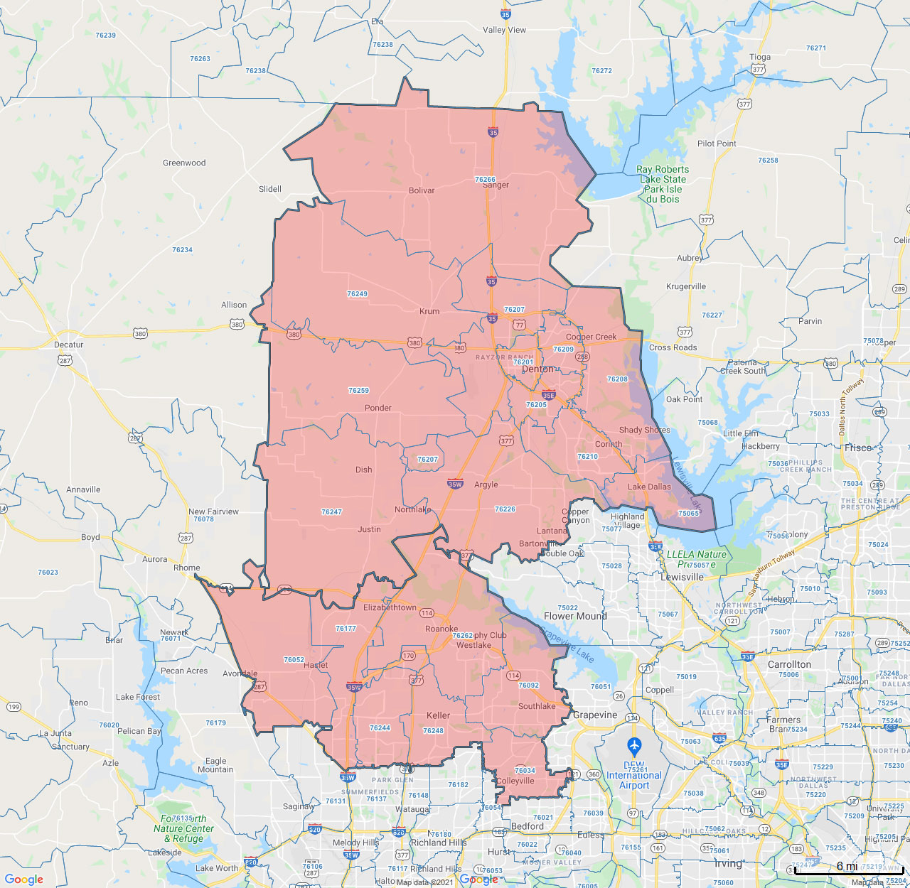 All Dry Services Area Coverage Map for North Texas, TX