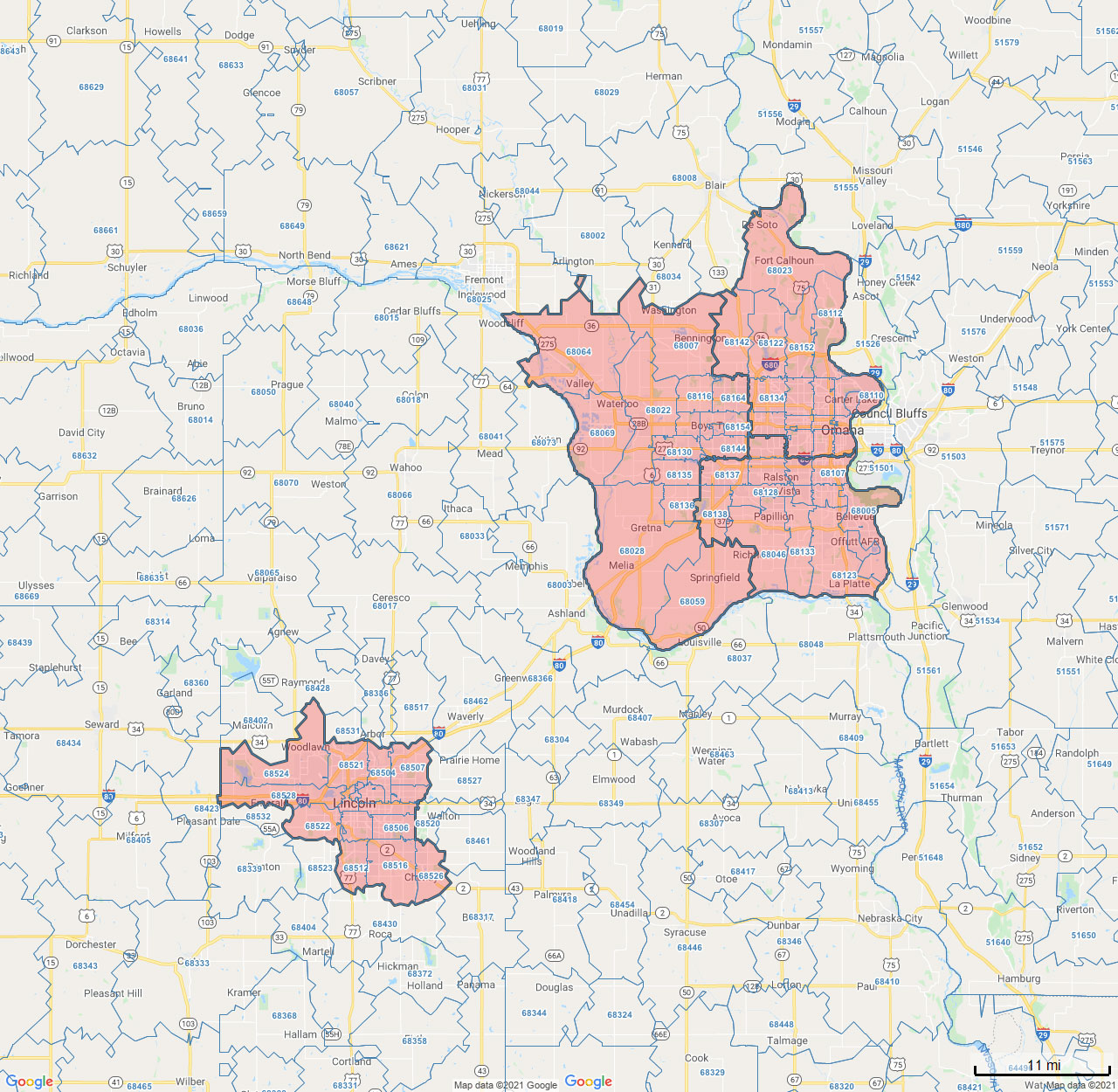 All Dry Services Area Coverage Map for Omaha, NE