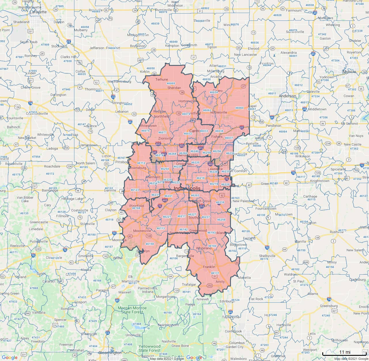 All Dry Services Area Coverage Map for Indianapolis, IN