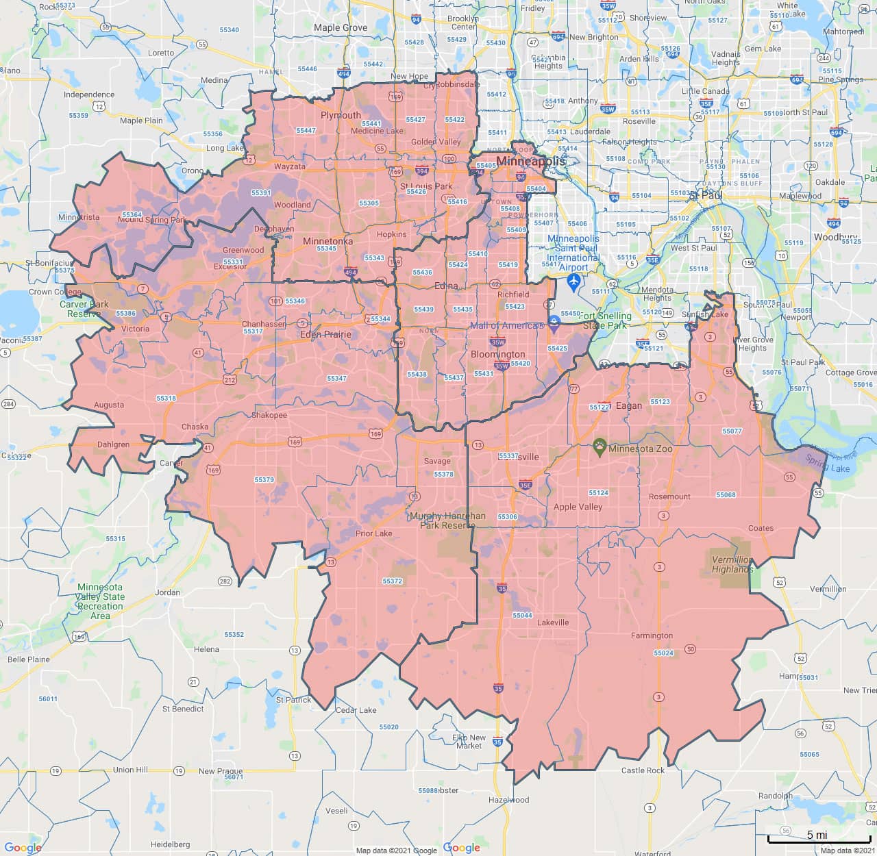 All Dry Services Area Coverage Map for Minneapolis, MN
