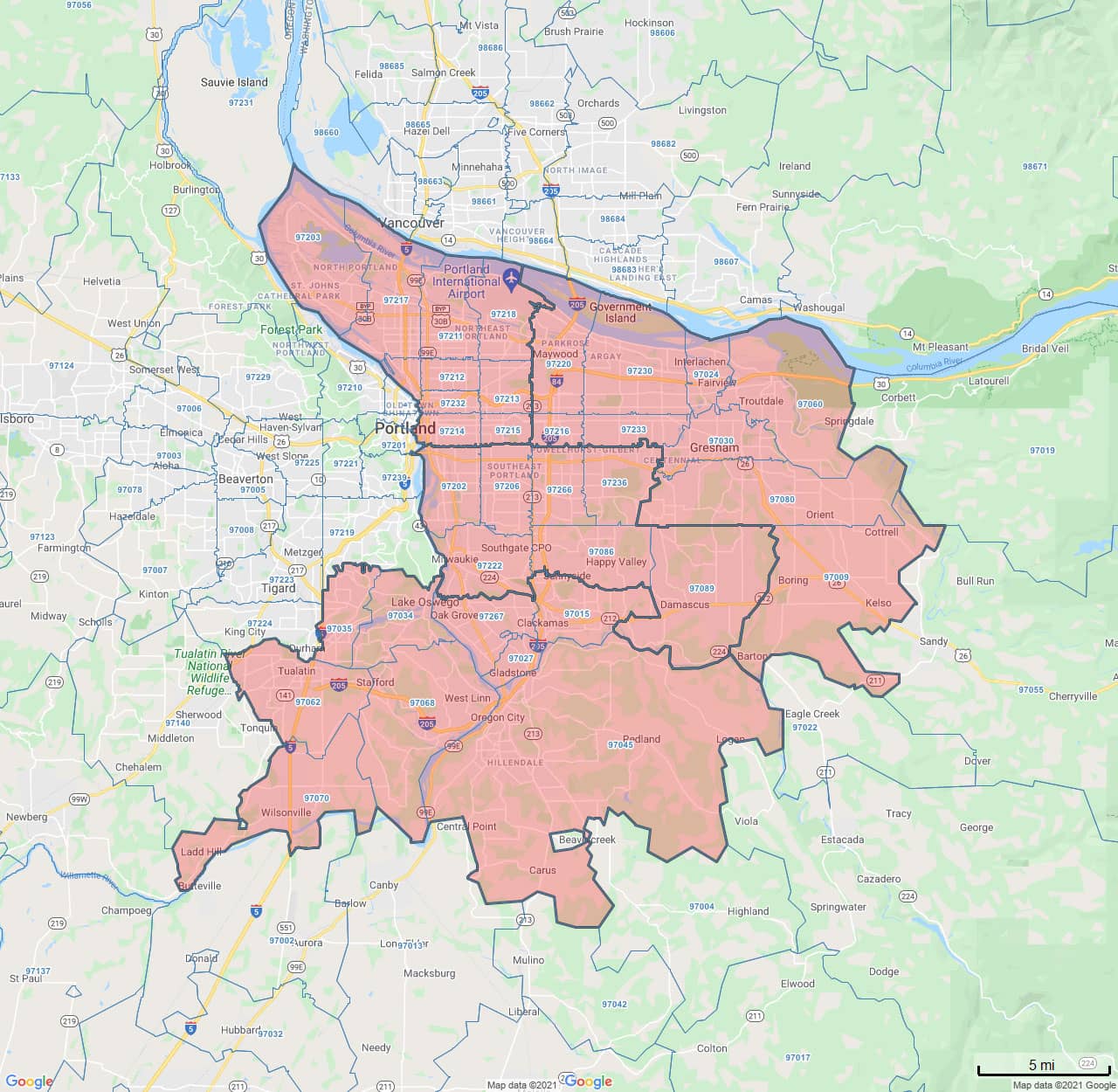 All Dry Services Area Coverage Map for Portland, OR