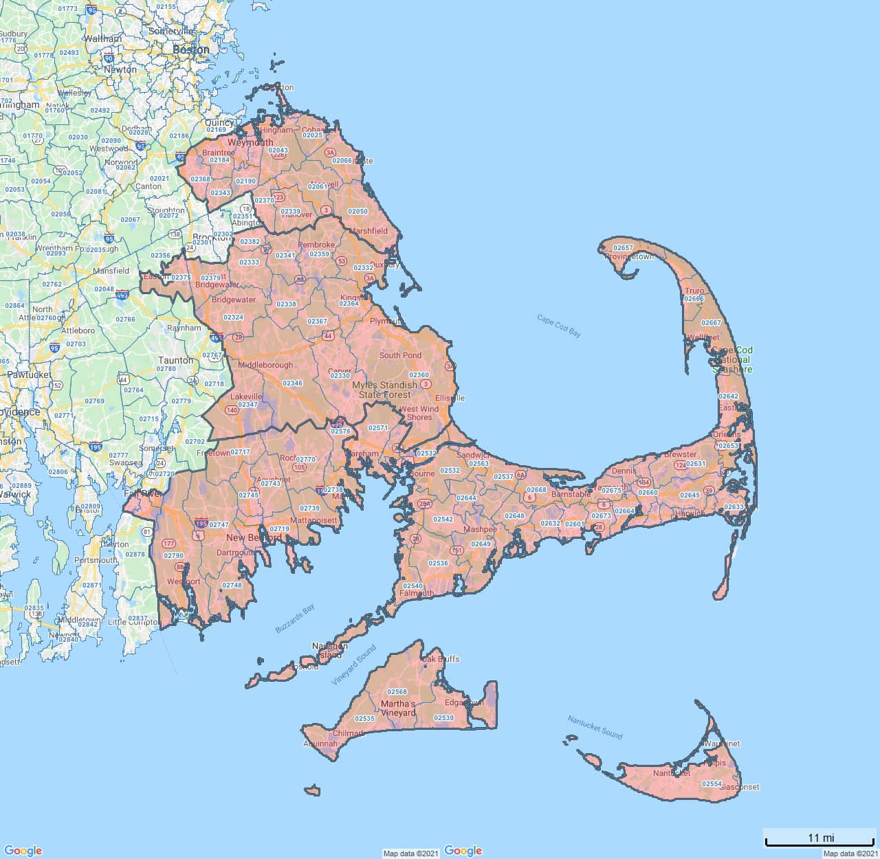 All Dry Services Area Coverage Map for South Shore & Cape Cod, MA