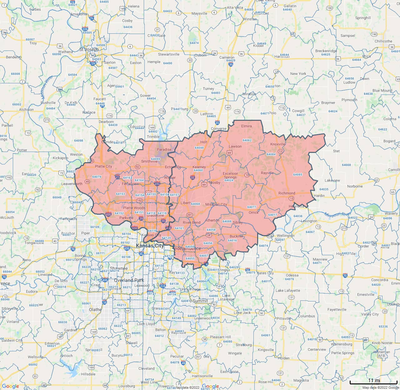 All Dry Services Area Coverage Map for Kansas City North, MO