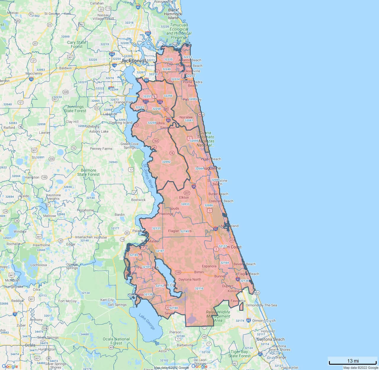 All Dry Services Area Coverage Map for SE Jacksonville, FL