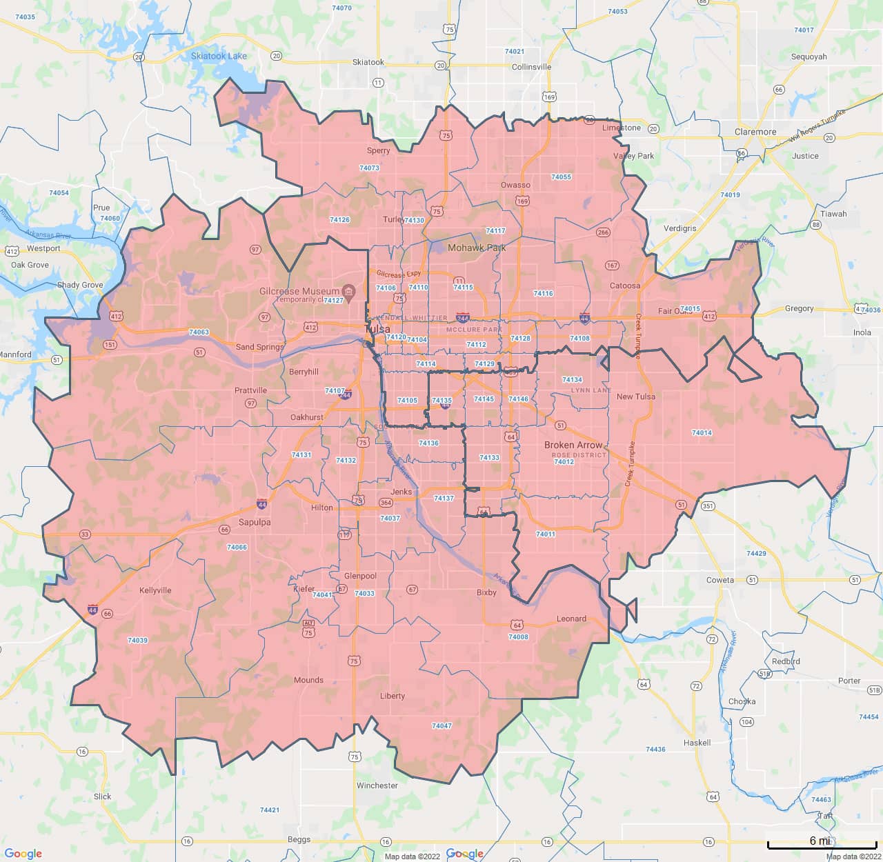 All Dry Services Area Coverage Map for Tulsa, OK