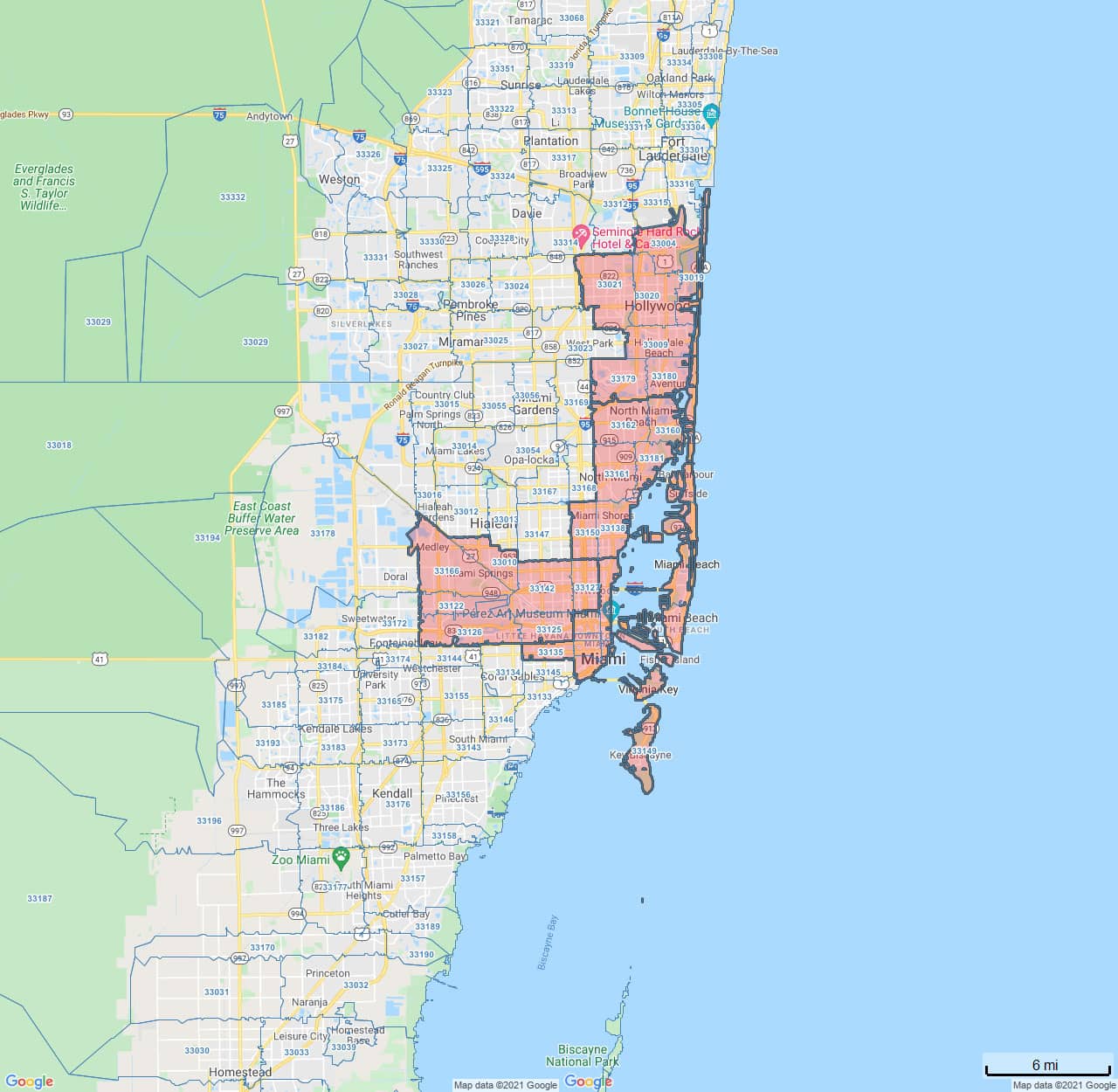 All Dry Services Area Coverage Map for Miami / Hollywood, Florida