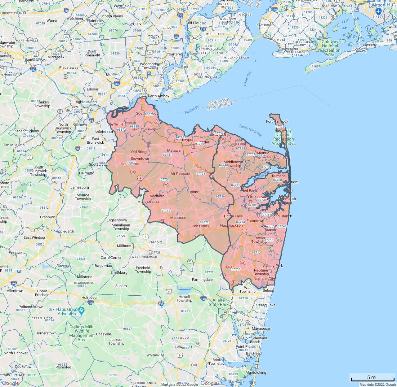 All Dry Services Area Coverage Map for Marlboro / Red Bank, NJ