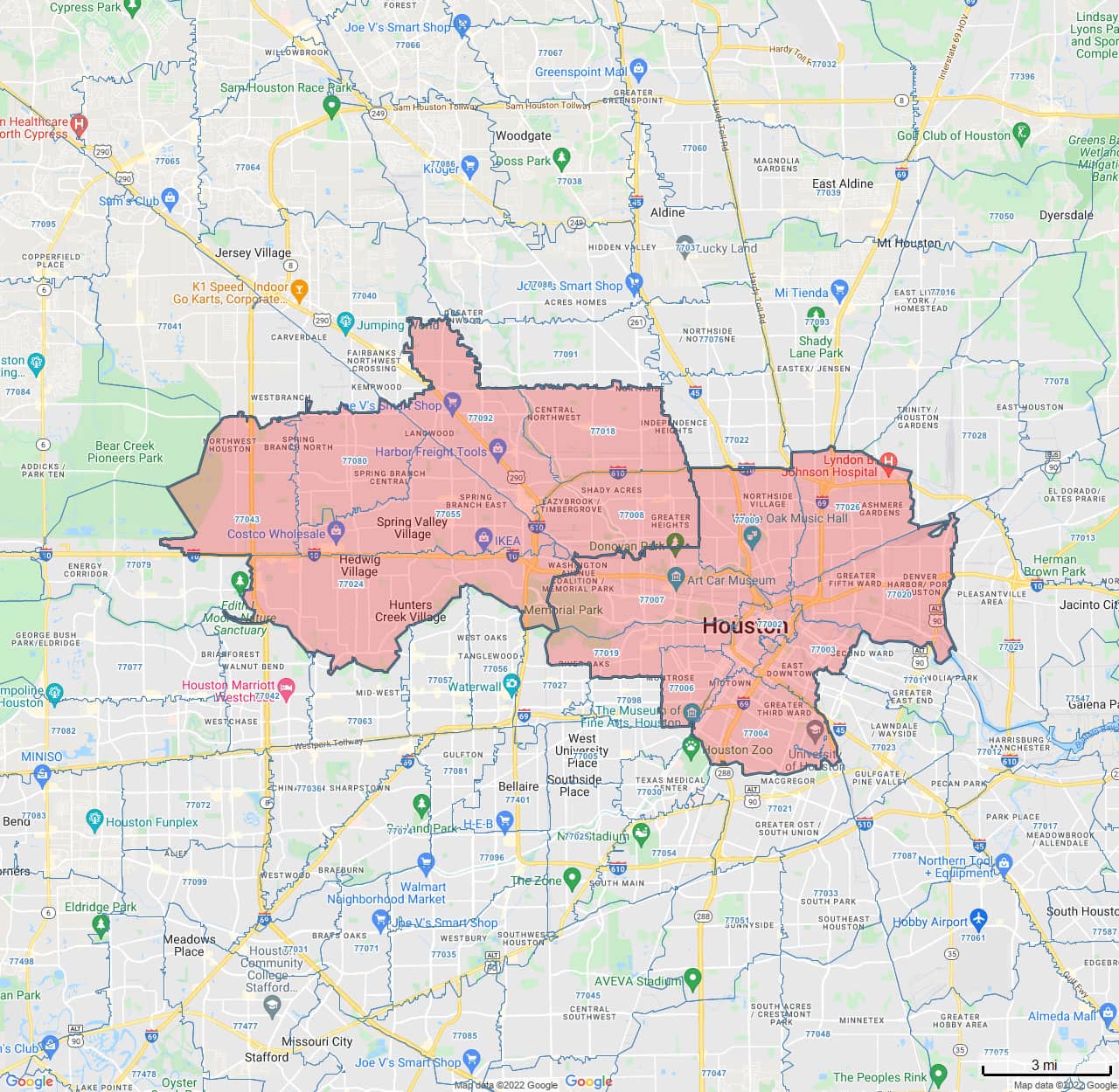 All Dry Services Area Coverage Map for West Houston, TX
