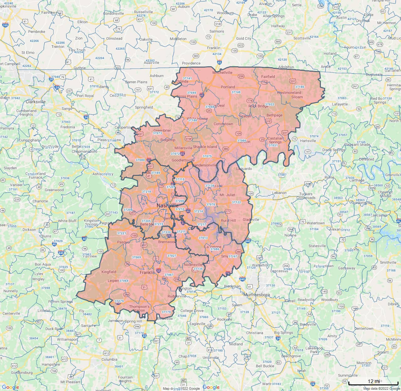 All Dry Services Area Coverage Map for Greater Nashville, Tennessee