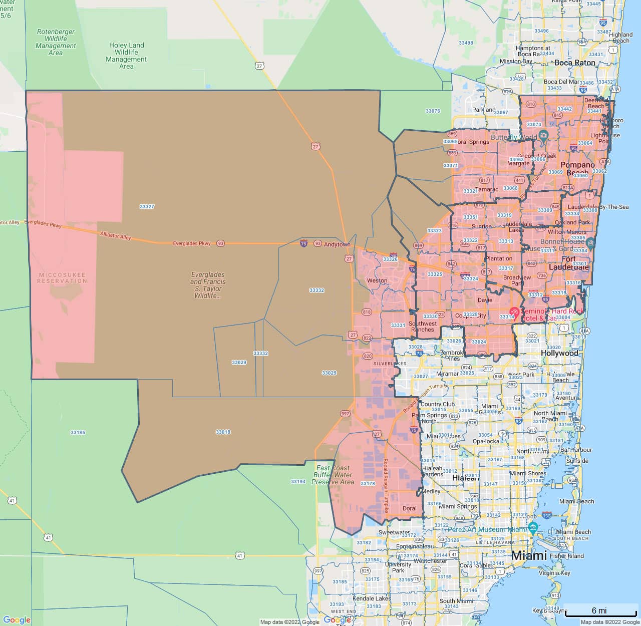 All Dry Services Area Coverage Map for Broward County & Doral, FL