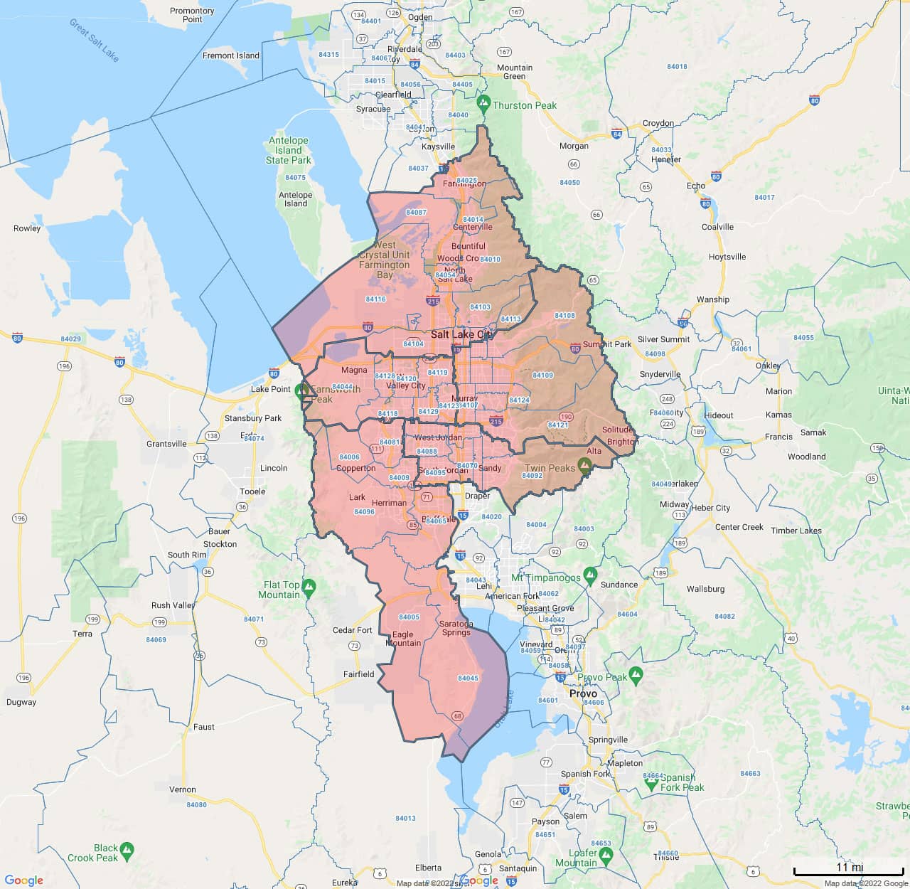 All Dry Services Area Coverage Map for Salt Lake Valley, UT