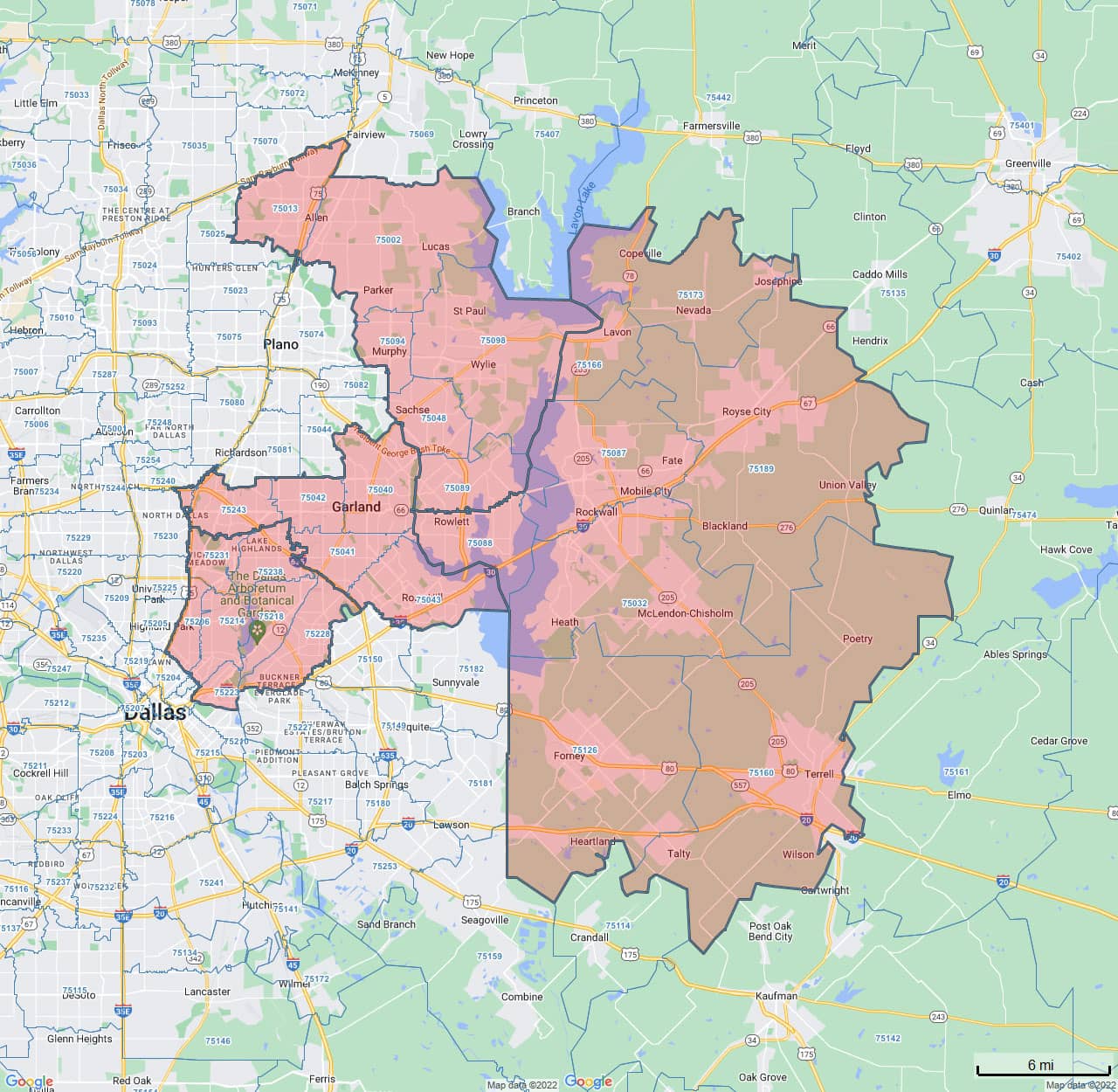 All Dry Services Area Coverage Map for East Dallas, TX