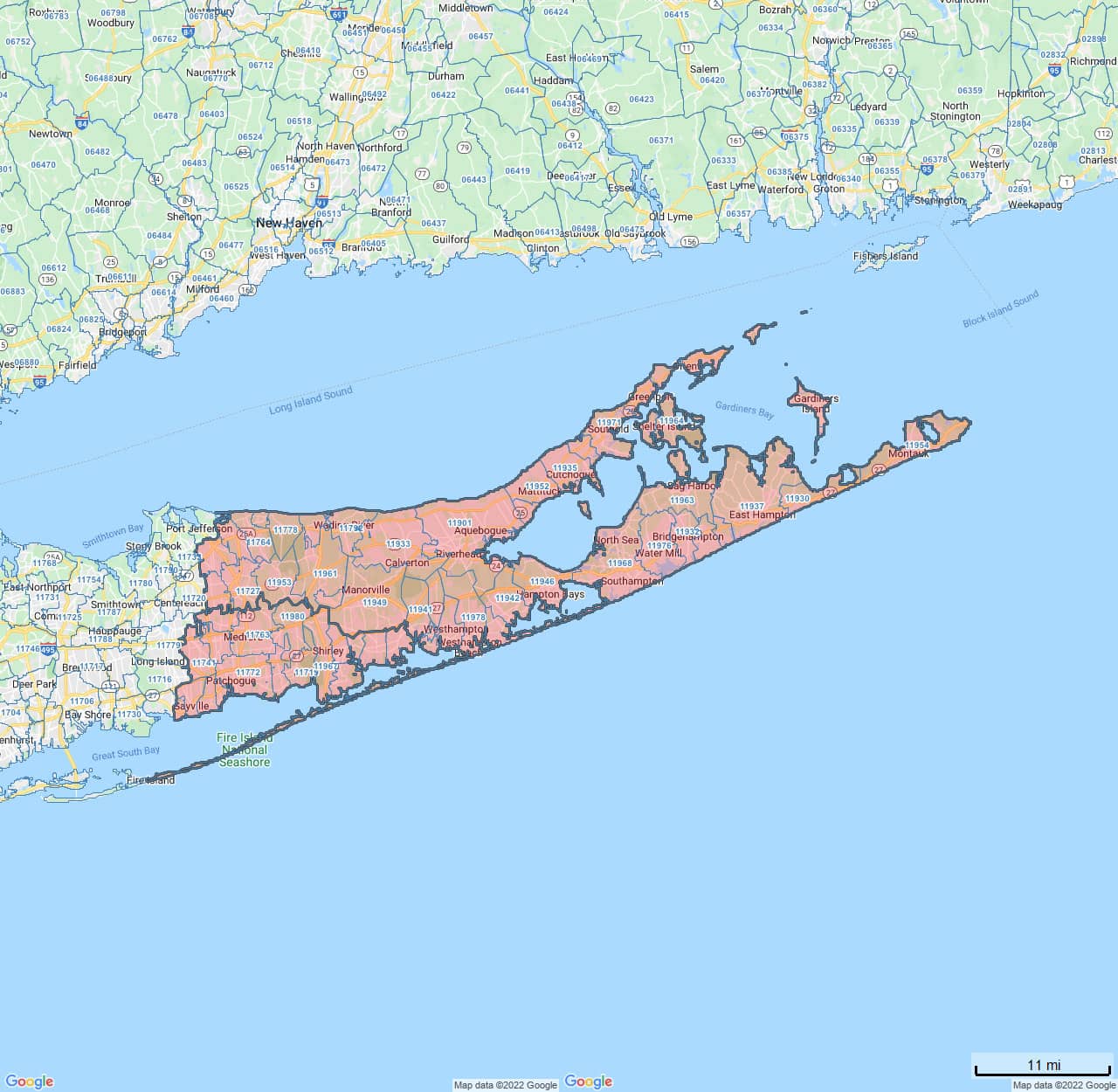 All Dry Services Area Coverage Map for East End of Long Island, NY