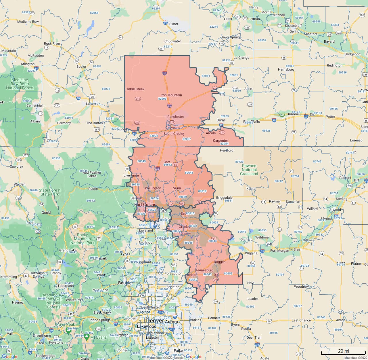 All Dry Services Area Coverage Map for Greater Fort Collins, CO