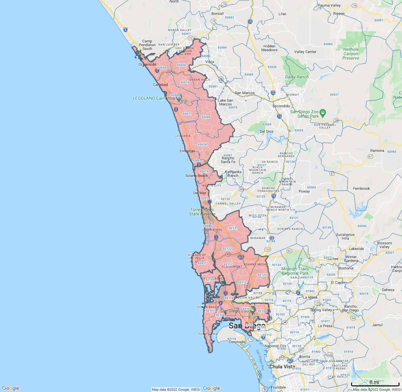 All Dry Services Area Coverage Map for San Diego, CA