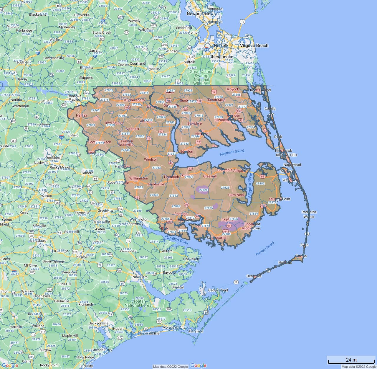 All Dry Services Area Coverage Map for Outer Banks, NC
