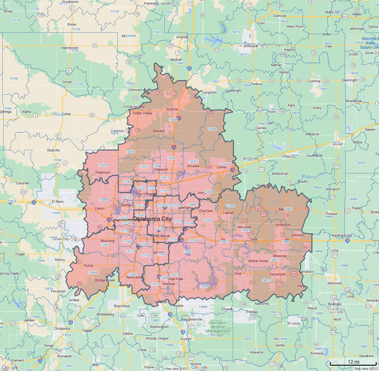 All Dry Services Area Coverage Map for OKC Metro